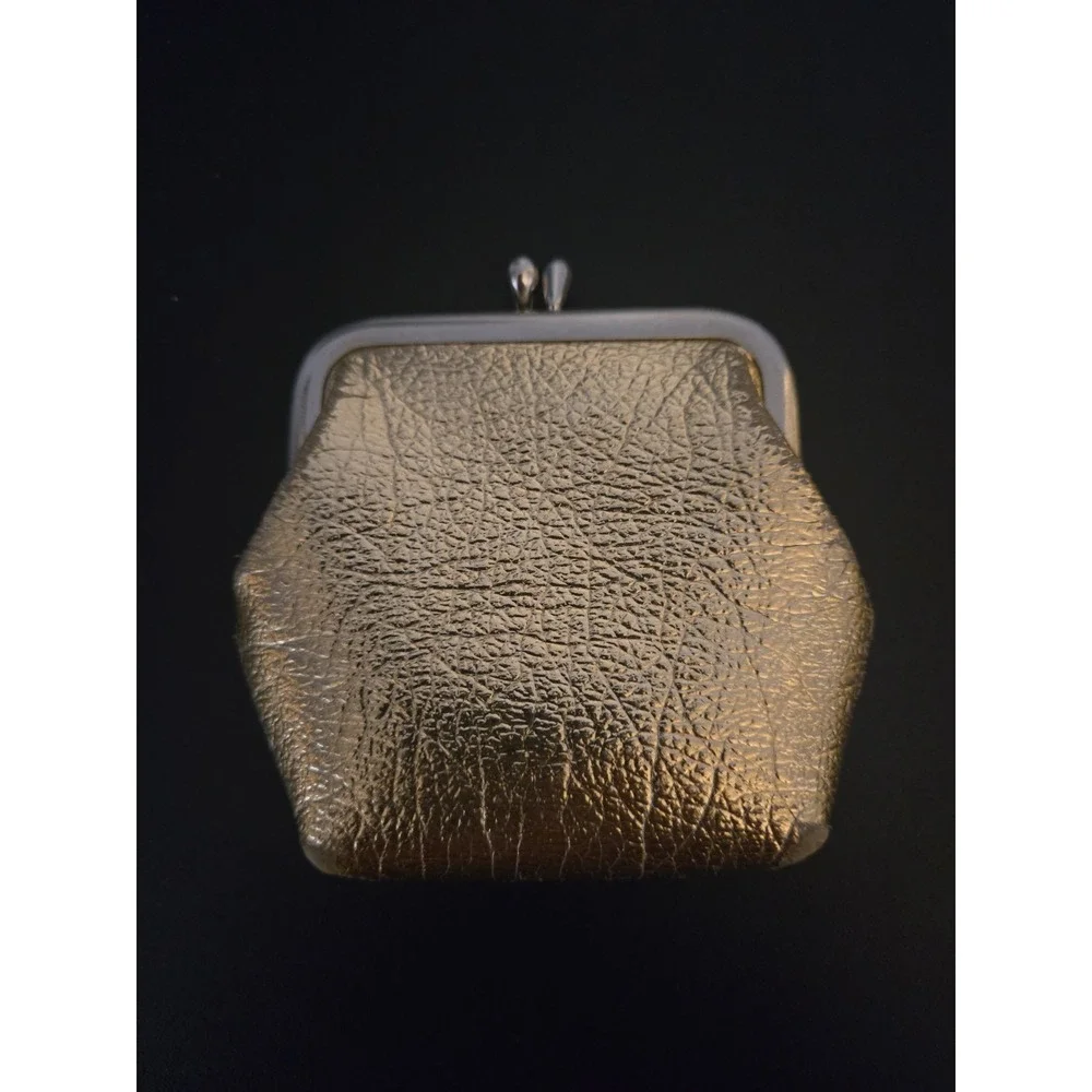 Vintage Gold Metalic Leather Coin Bag Snap Closure Kiss Lock Clasp Retro Evening